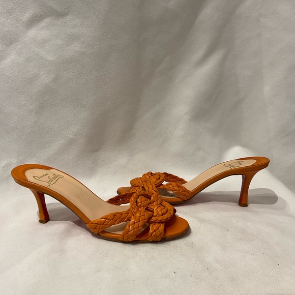 Christian Louboutin Orange Braided Leather Mule Heels - Picture 5 of 6